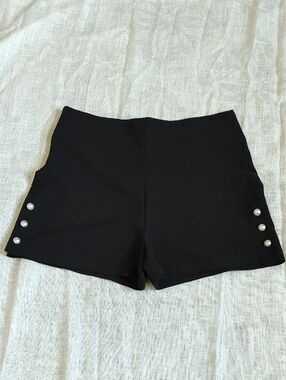 Have Black High-Waist Shorts with Pearl Buttons